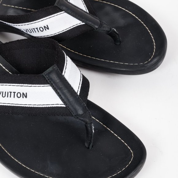 Louis Vuitton Black and White Canvas Flip Flops - Picture 7 of 11